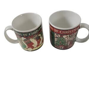 2 Vintage Debbie Mumm Vision of Christmas Mugs Cups Santa Sakura Patchwork 1996